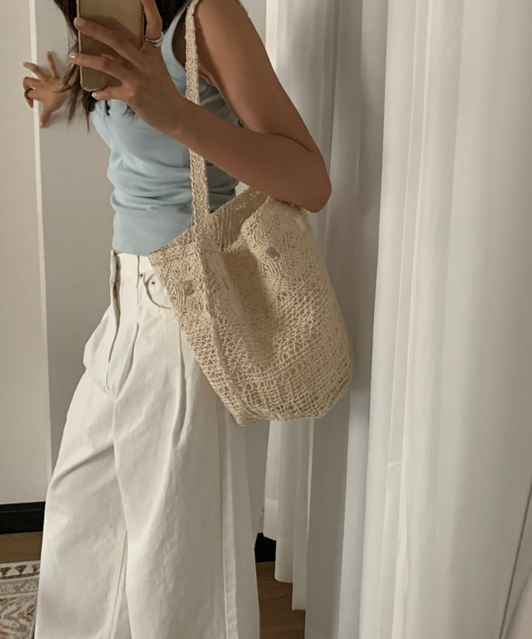 ラタンリネンショルダーバッグ BEIGE