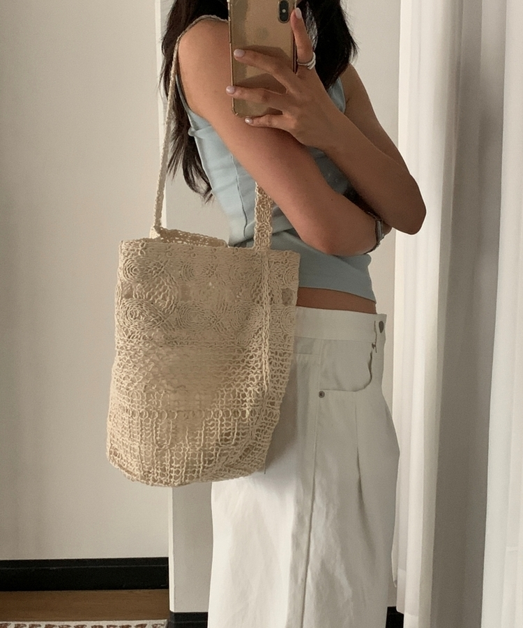 ラタンリネンショルダーバッグ BEIGE