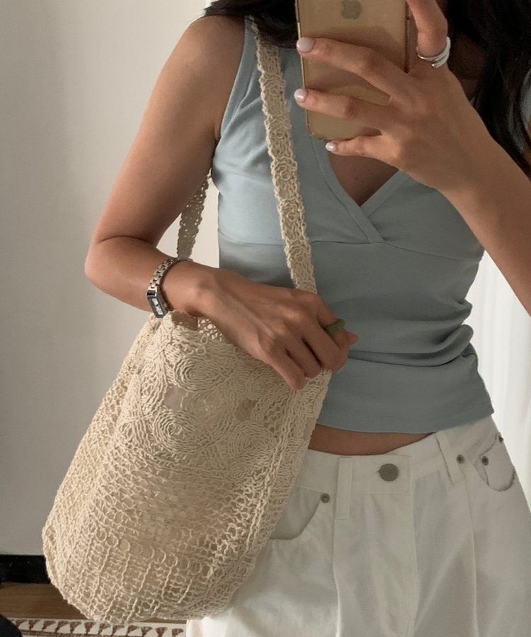ラタンリネンショルダーバッグ BEIGE