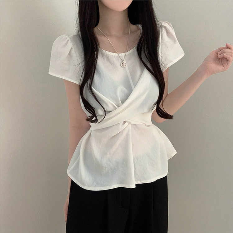 ツイスト半袖ブラウス IVORY