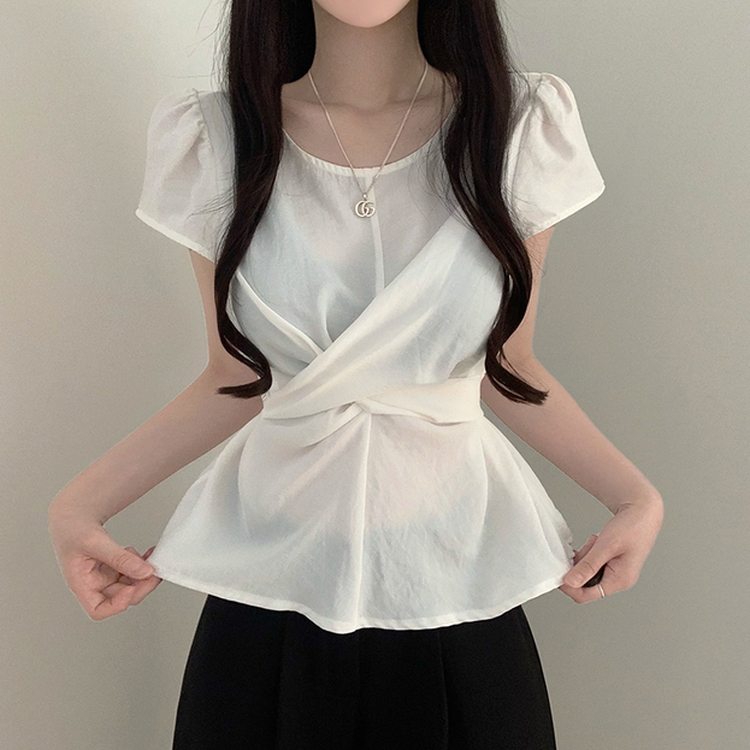 ツイスト半袖ブラウス IVORY