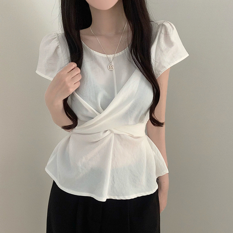 ツイスト半袖ブラウス IVORY