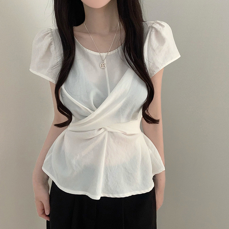 ツイスト半袖ブラウス IVORY