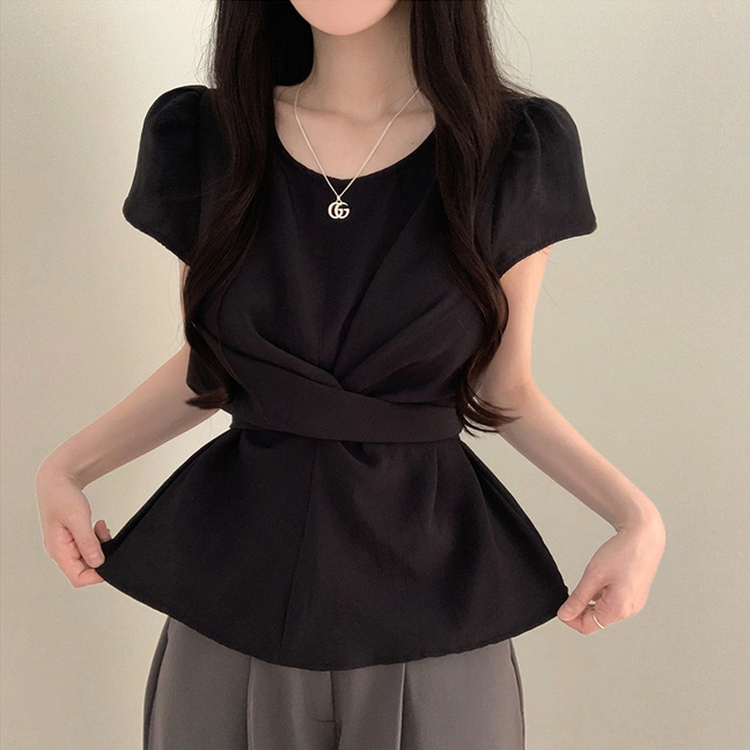 ツイスト半袖ブラウス BLACK