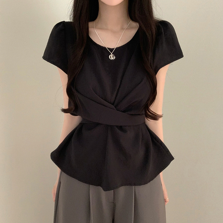 ツイスト半袖ブラウス BLACK