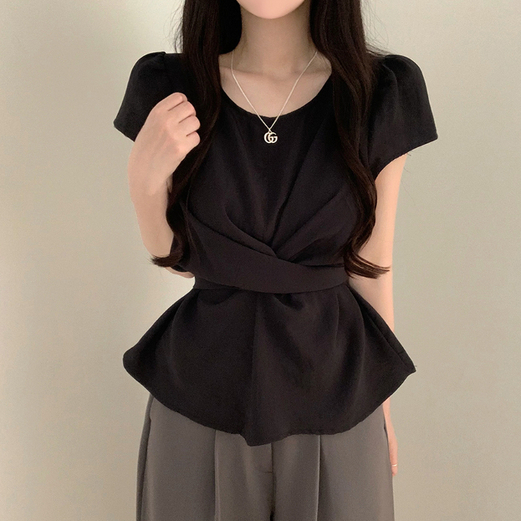 ツイスト半袖ブラウス BLACK