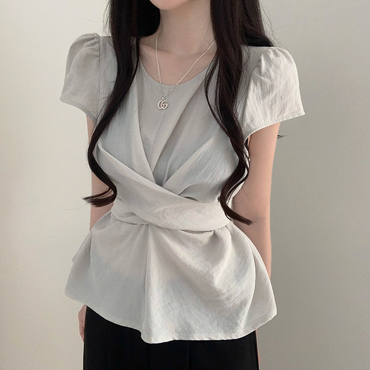 ツイスト半袖ブラウス GREY