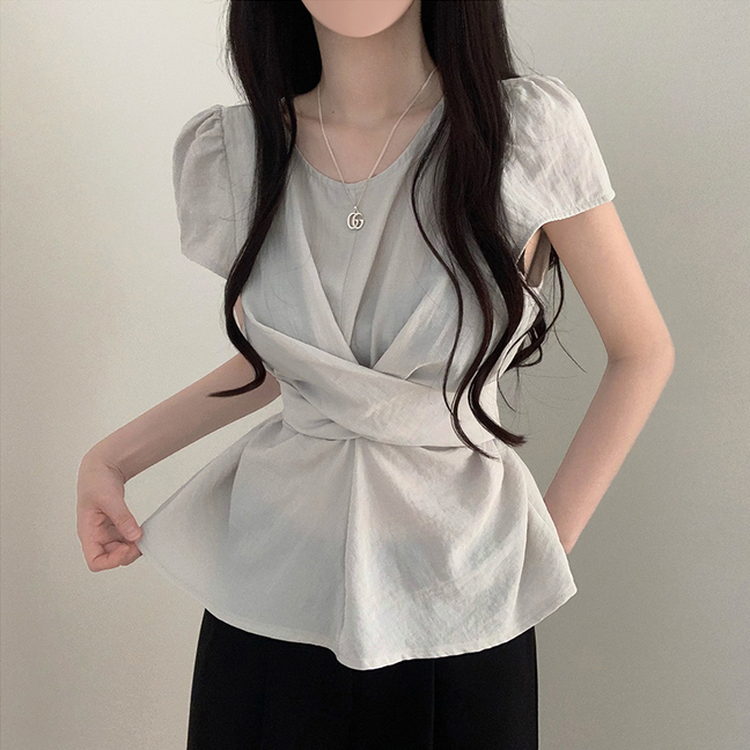 ツイスト半袖ブラウス GREY