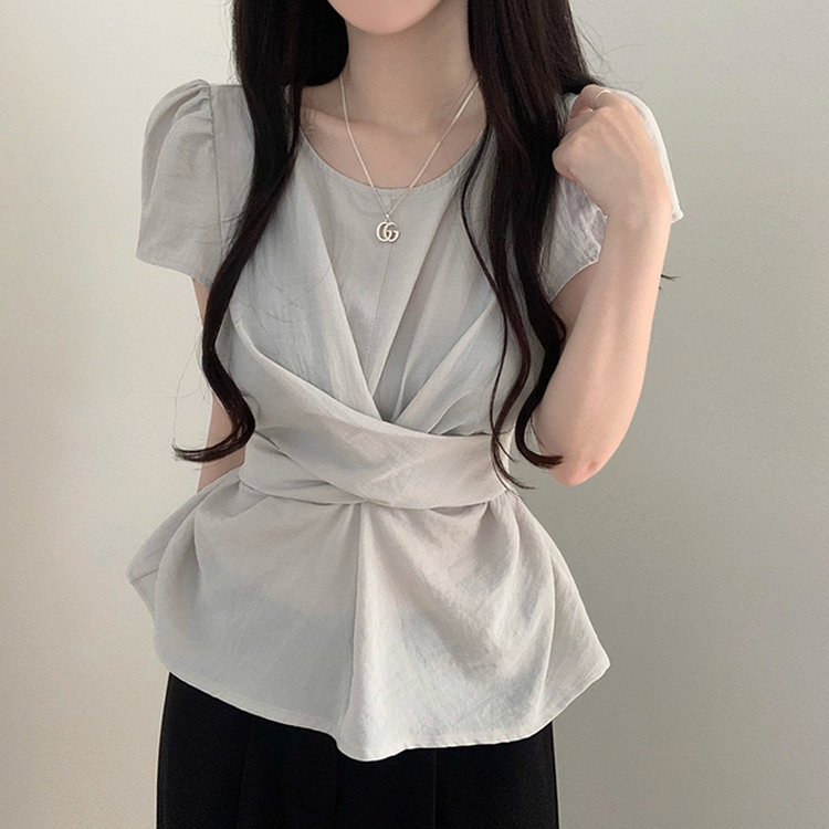 ツイスト半袖ブラウス GREY