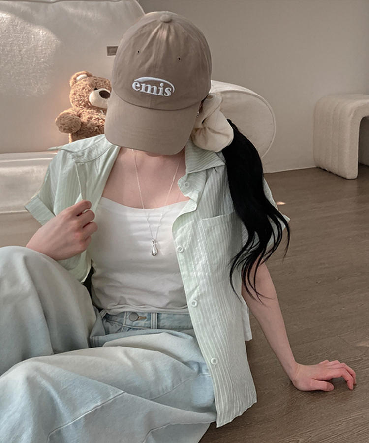 더블 포켓 스트라이프 카브라 반팔 남방 셔츠 민트