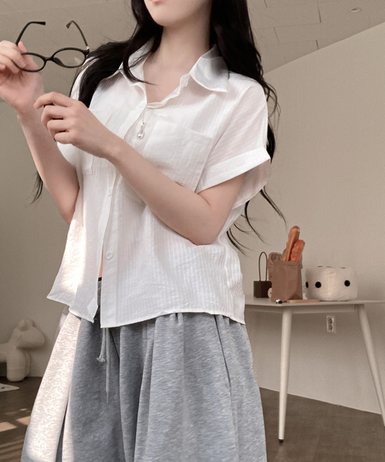 더블 포켓 스트라이프 카브라 반팔 남방 셔츠 화이트