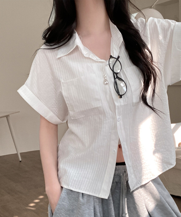 더블 포켓 스트라이프 카브라 반팔 남방 셔츠 화이트
