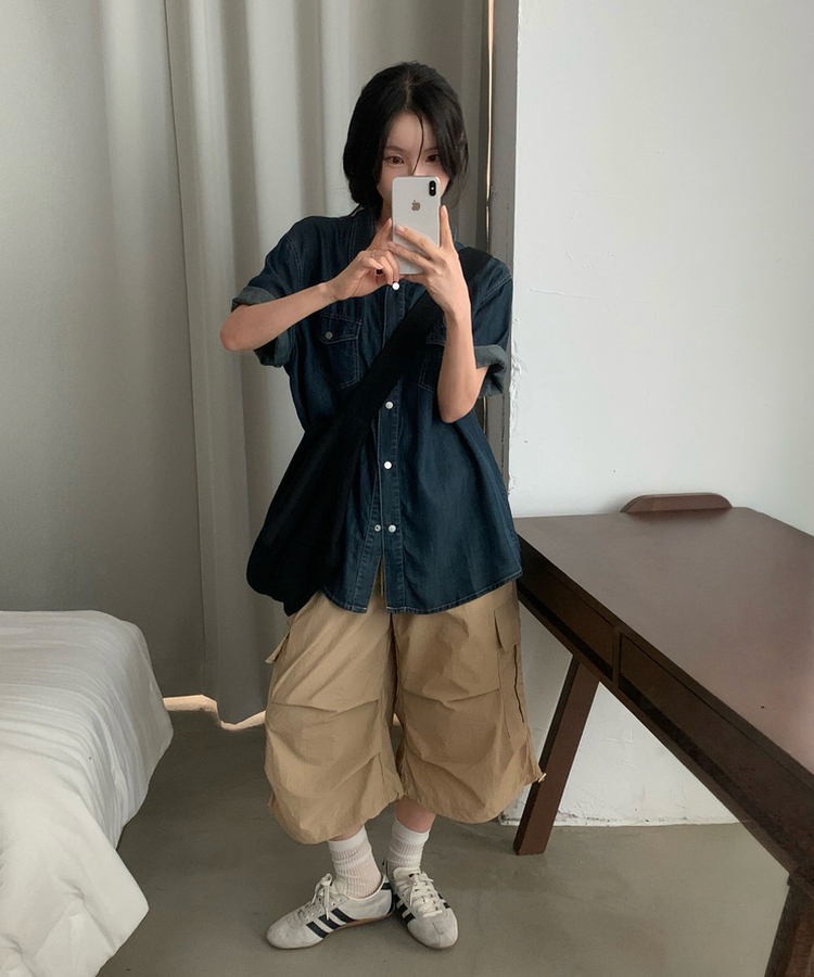 [2사이즈*.*/시원한소재!] 빈티지 데님 루즈핏 포켓 반팔셔츠,남방 - 3color 진청