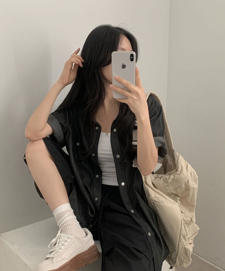 [2사이즈*.*/시원한소재!] 빈티지 데님 루즈핏 포켓 반팔셔츠,남방 - 3color 흑청