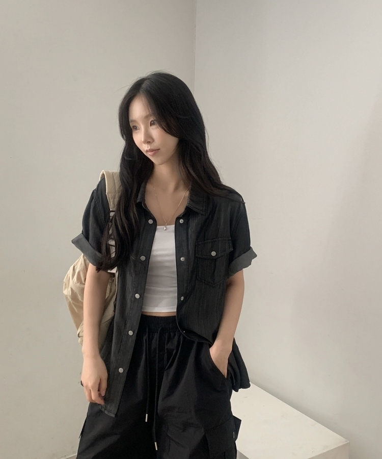 [2사이즈*.*/시원한소재!] 빈티지 데님 루즈핏 포켓 반팔셔츠,남방 - 3color 흑청