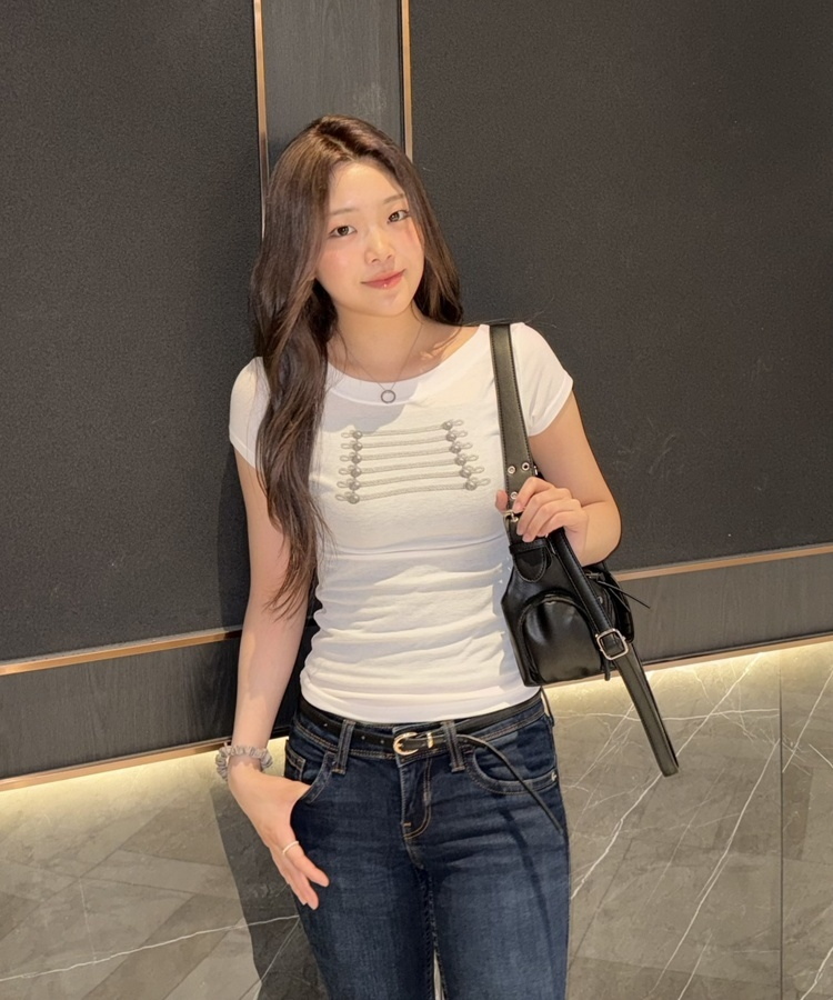 나폴레옹 버튼 포인트 반팔 티셔츠 화이트