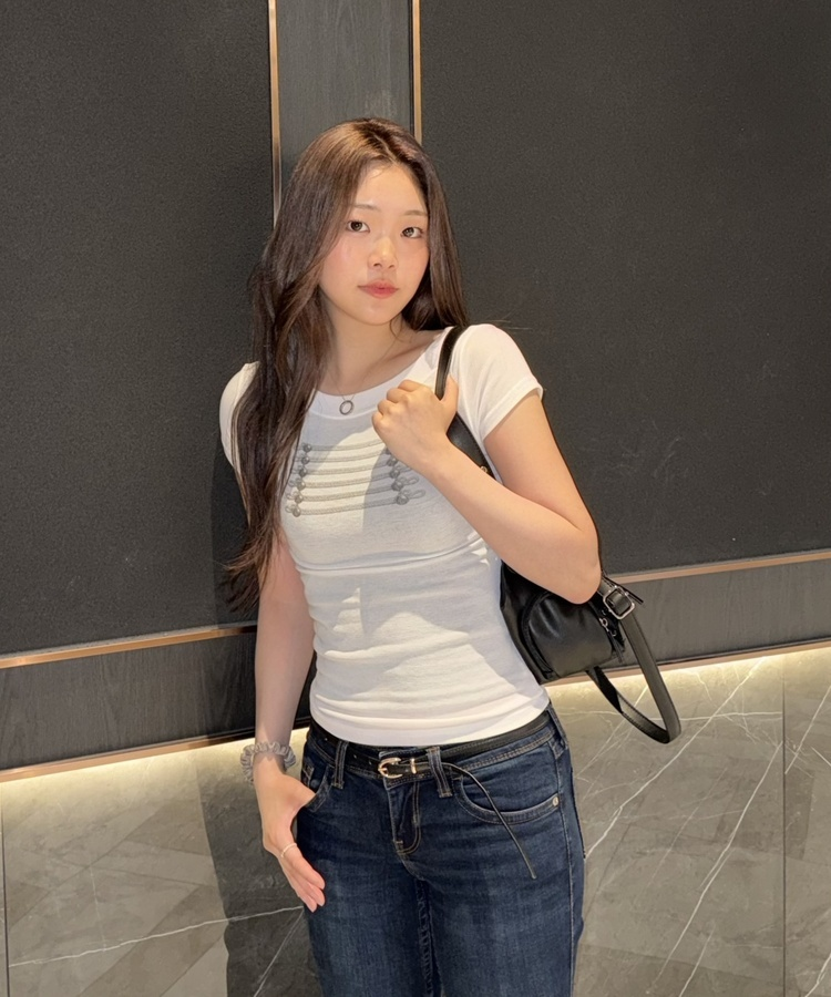 나폴레옹 버튼 포인트 반팔 티셔츠 화이트