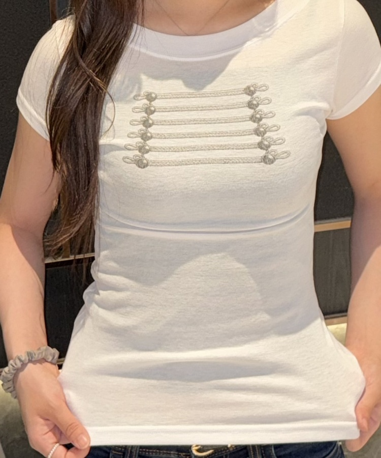 나폴레옹 버튼 포인트 반팔 티셔츠 화이트