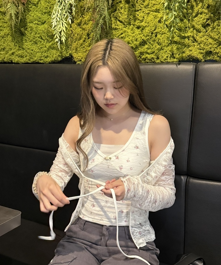 【SET】플라워 레이스 가디건 + 캐미솔 아이보리