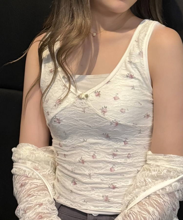 【SET】플라워 레이스 가디건 + 캐미솔 아이보리