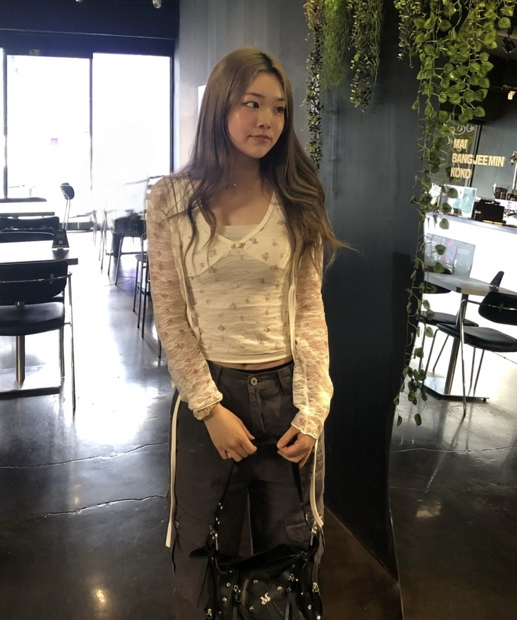 【SET】플라워 레이스 가디건 + 캐미솔 아이보리