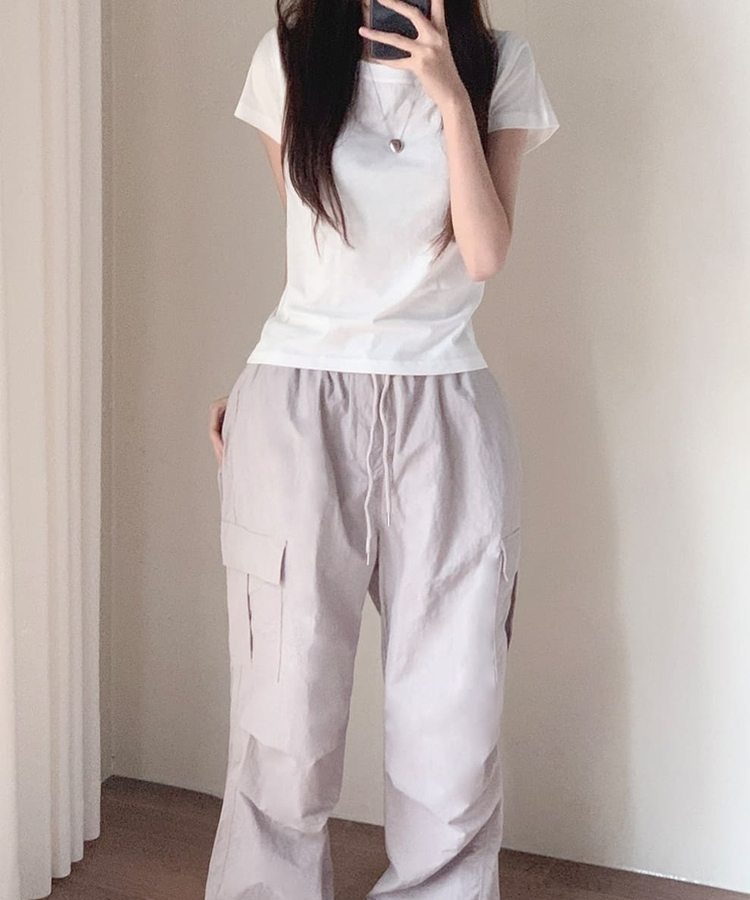 【丈別】パラシュートナイロンストリングジョガーパンツ LIGHT BEIGE