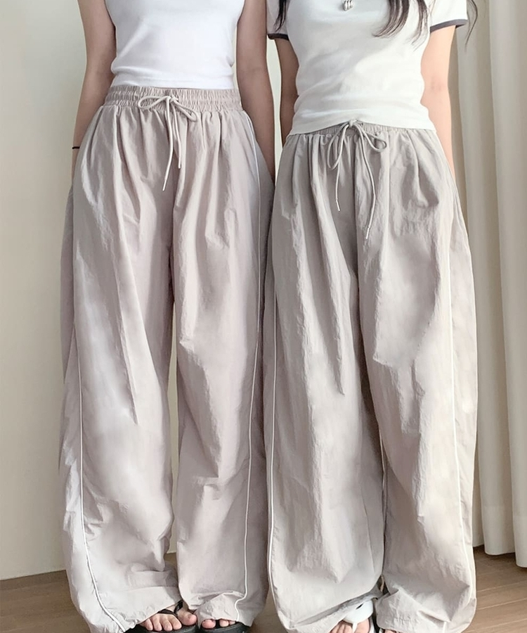 【丈別】ラインストリングジョガーワイドパンツ LIGHT BEIGE