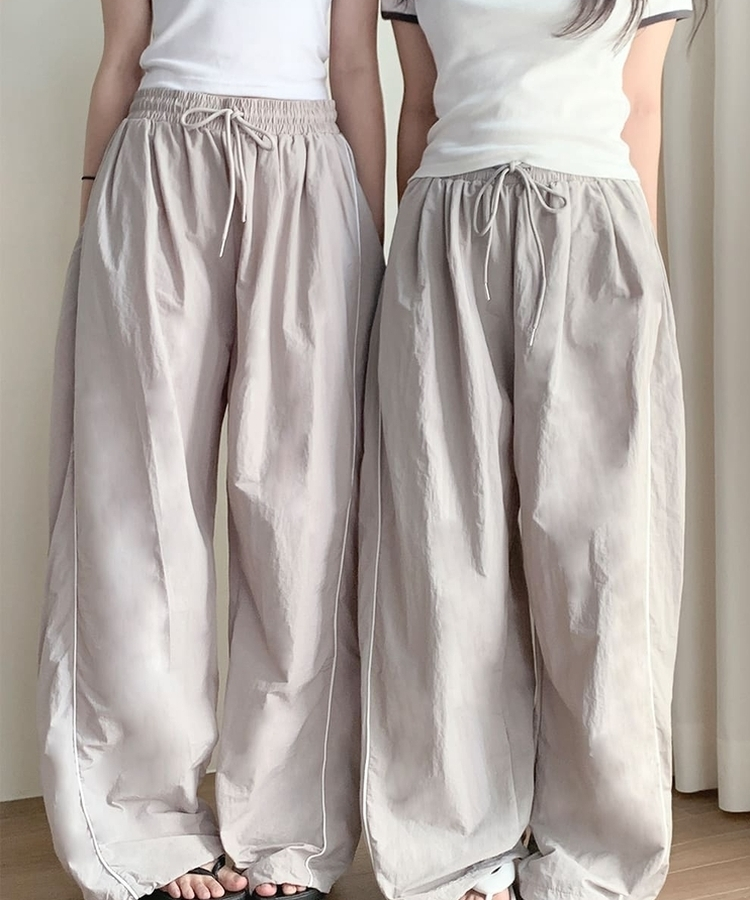 【丈別】ラインストリングジョガーワイドパンツ LIGHT BEIGE