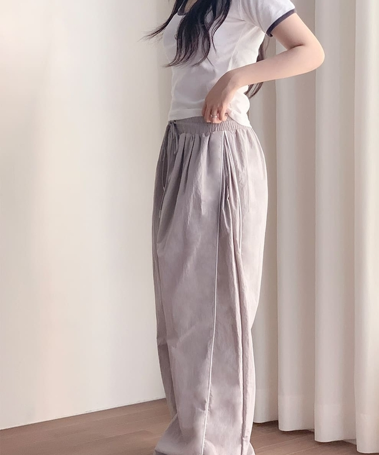 【丈別】ラインストリングジョガーワイドパンツ LIGHT GRAY