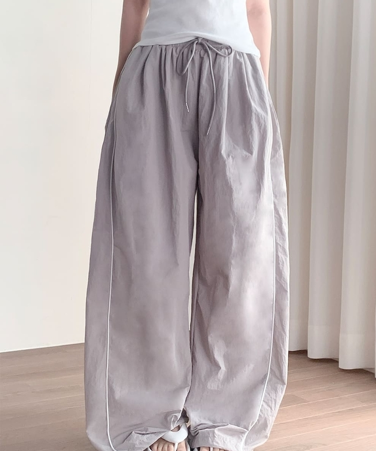 【丈別】ラインストリングジョガーワイドパンツ LIGHT GRAY