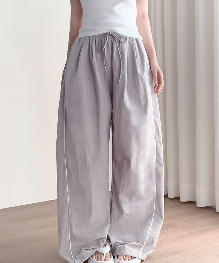 【丈別】ラインストリングジョガーワイドパンツ LIGHT GRAY