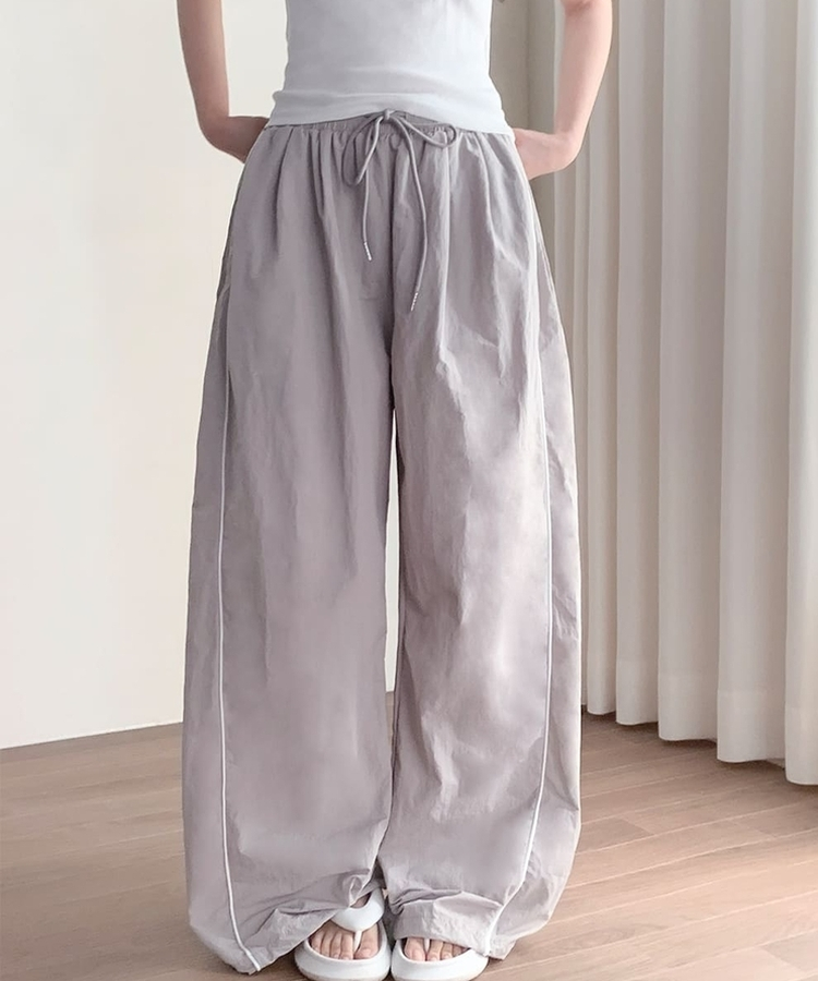 【丈別】ラインストリングジョガーワイドパンツ LIGHT GRAY