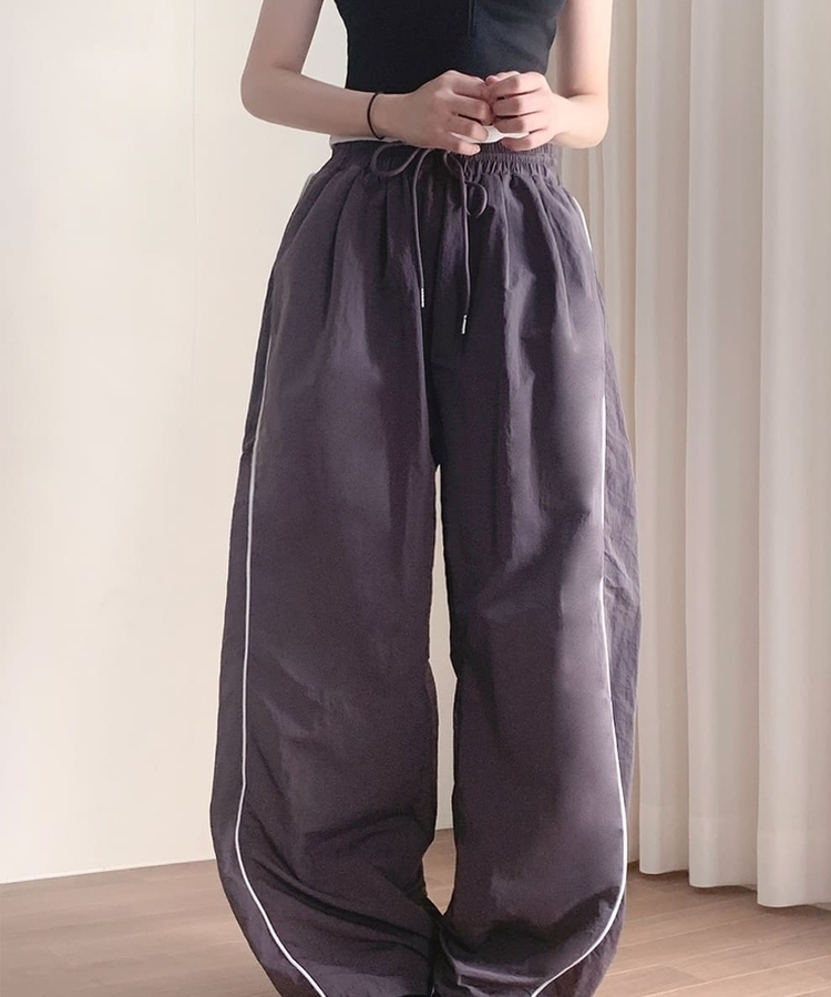 【丈別】ラインストリングジョガーワイドパンツ CHARCOAL