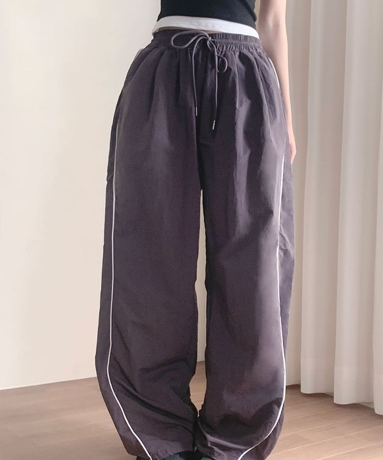 【丈別】ラインストリングジョガーワイドパンツ CHARCOAL