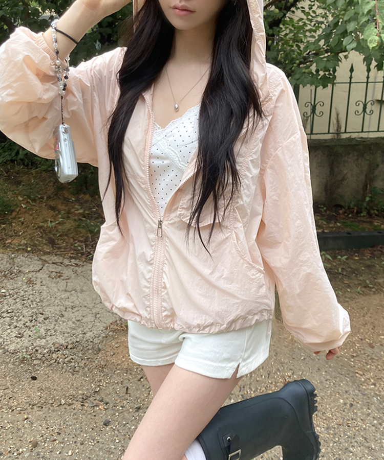 장마철 준비 윈드 포켓 나일론 바람막이 핑크