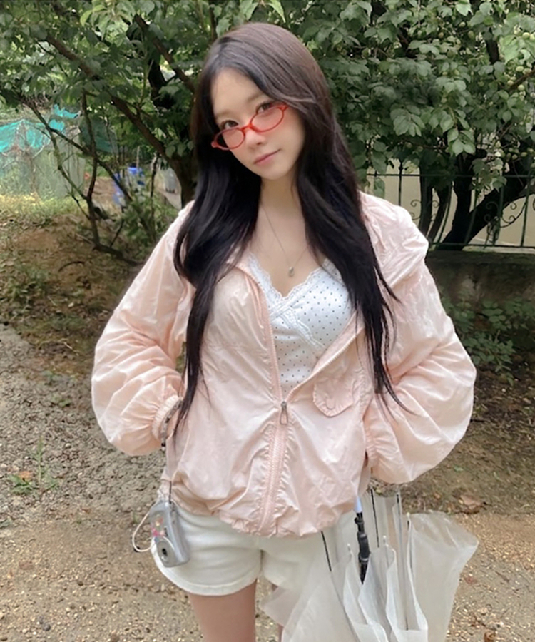 장마철 준비 윈드 포켓 나일론 바람막이 핑크