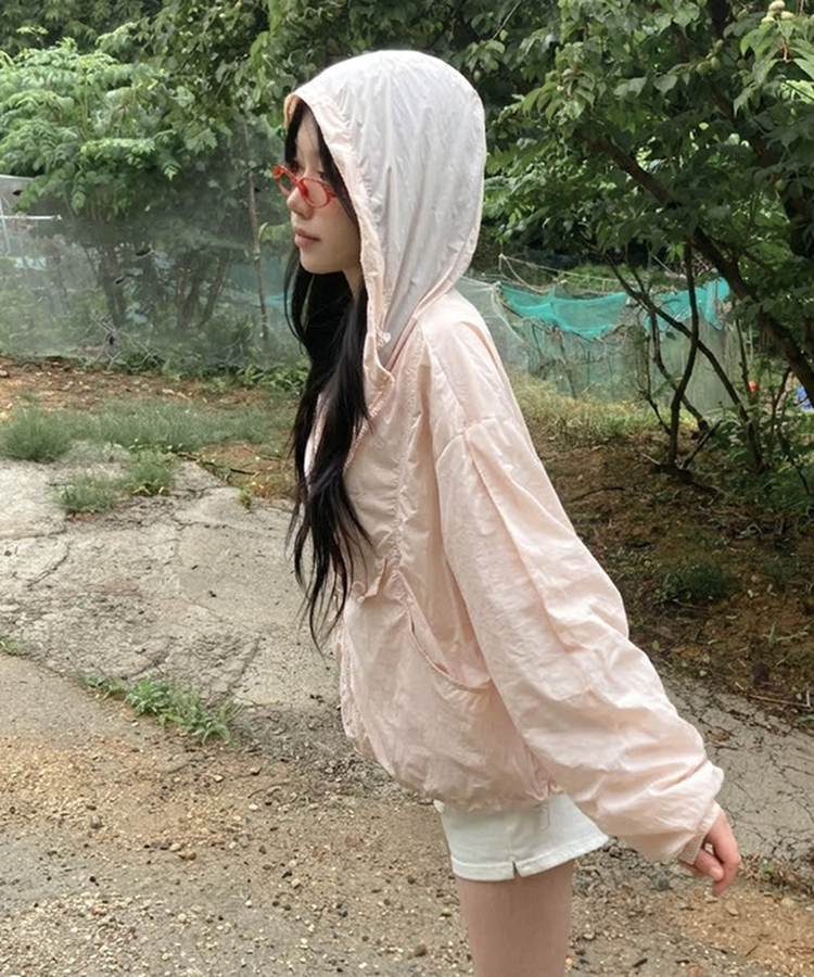 장마철 준비 윈드 포켓 나일론 바람막이 핑크