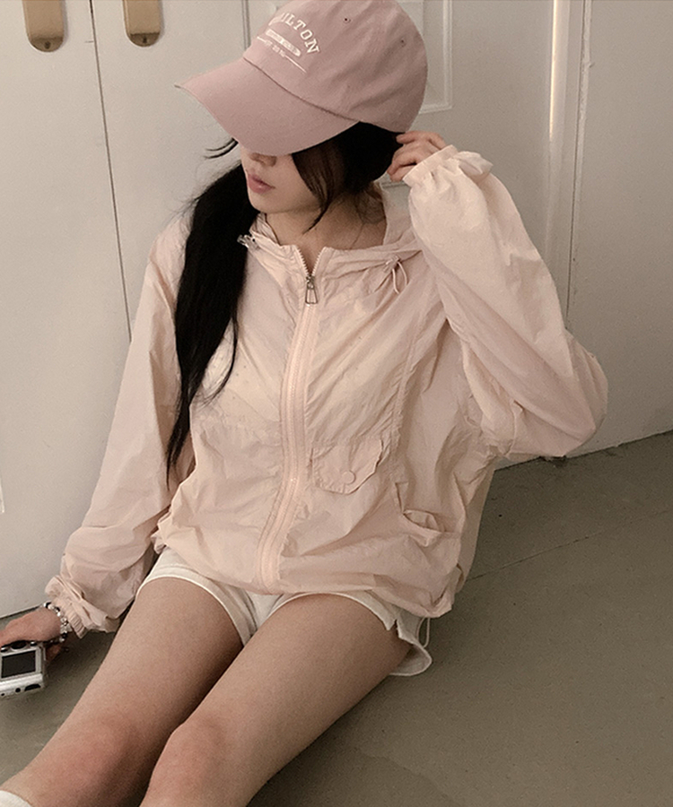 장마철 준비 윈드 포켓 나일론 바람막이 핑크