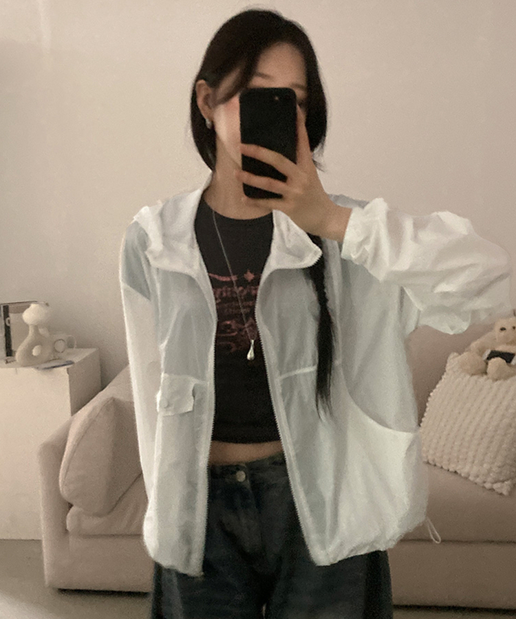 장마철 준비 윈드 포켓 나일론 바람막이 화이트