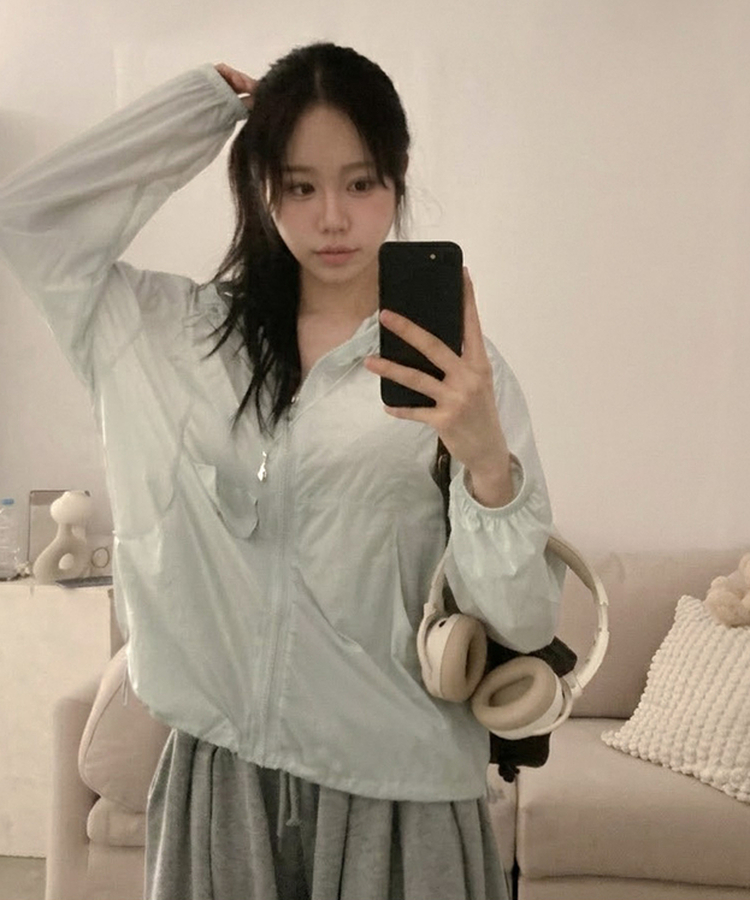 장마철 준비 윈드 포켓 나일론 바람막이 민트그레이