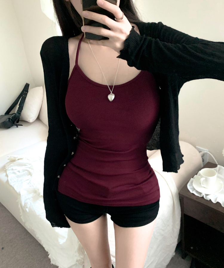 リボンホルターネックキャミソール(7color) WINE