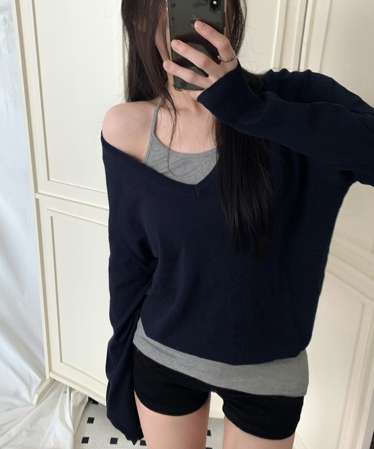 リボンホルターネックキャミソール(7color) GREY