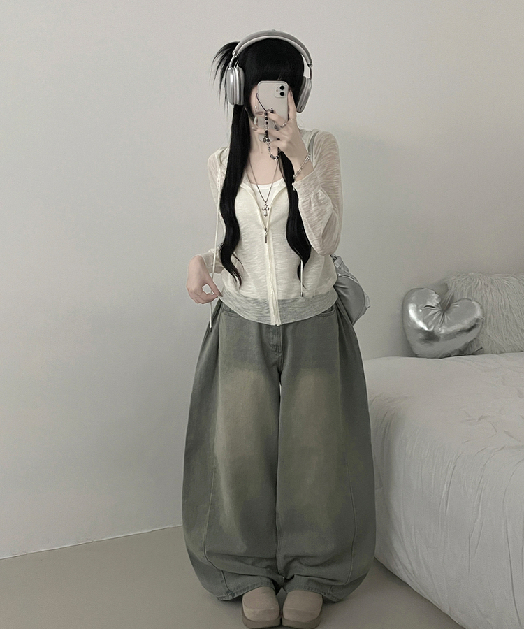 여름린넨시스루니트후드집업 아이보리