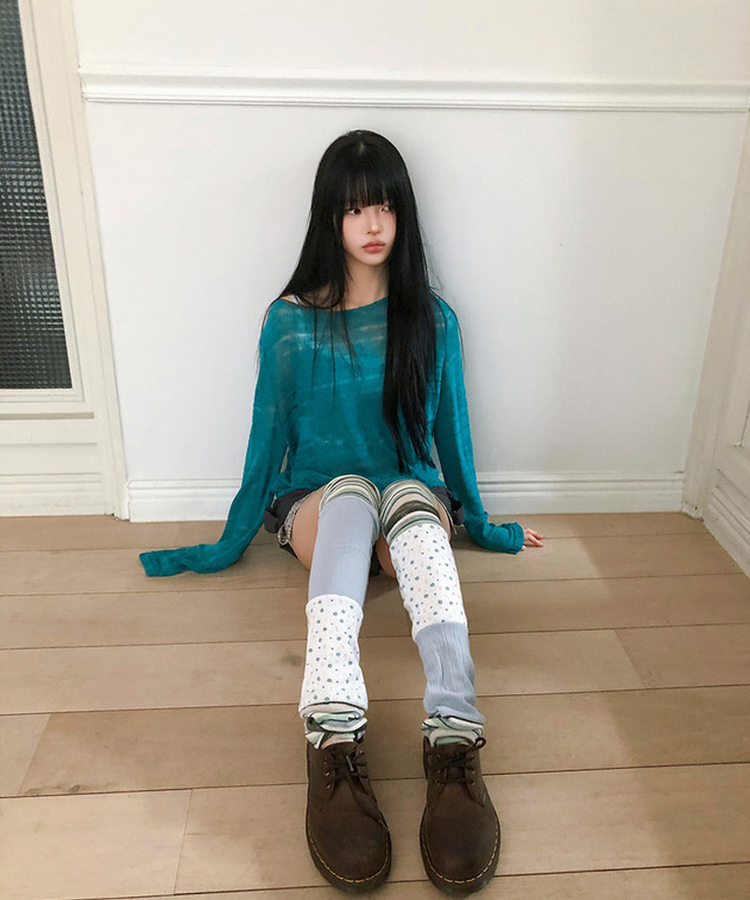 ワンショルダーロングスリーブニット(5color) BLUE