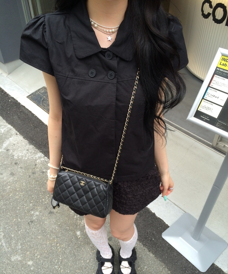 ダブルボタンブラウス BLACK