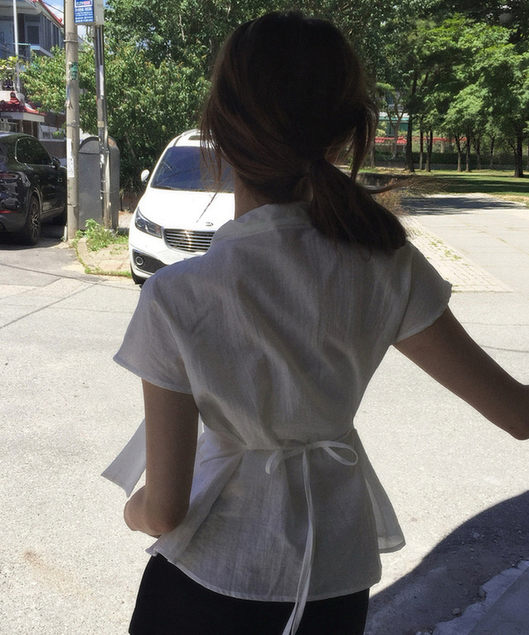 체형 완벽 커버 반팔 리본 블라우스 4color 아이보리