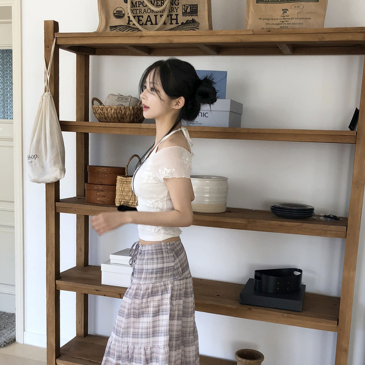 【SET】フラワーレーストップス ホルターネックキャミ IVORY