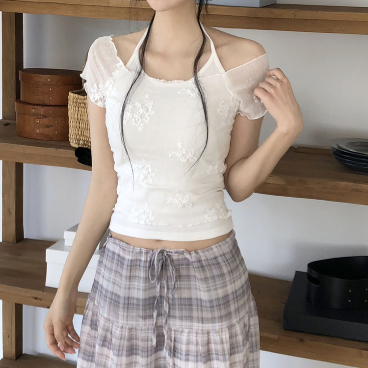 【SET】フラワーレーストップス ホルターネックキャミ IVORY
