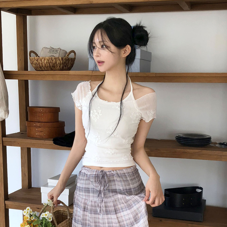 【SET】フラワーレーストップス ホルターネックキャミ IVORY