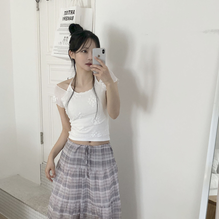 【SET】フラワーレーストップス ホルターネックキャミ IVORY